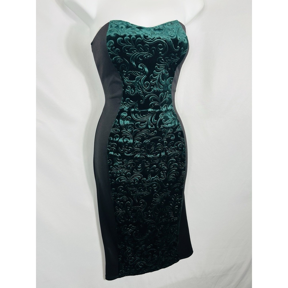 Vintage USA Y2K Green Velvet Burnout‎ Dress Size S Forest Fairy Whimsigoth Glam - Picture 6 of 14